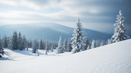 Snow covered mountain landscape with pine trees in winter wonderland scenery nature scene