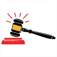 Judge's gavel striking block icon, symbolizing law and justice isolated on white background, Vector