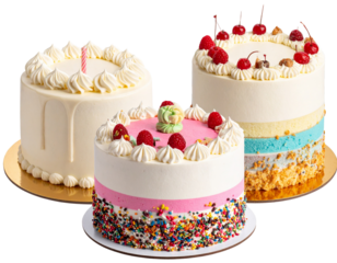 A set of birthday cake different style isolated on a transparent ba