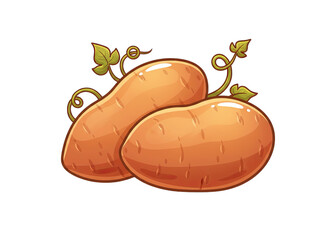 Pixel Art Sweet Potatoes with Green Leaves and Vines on Transparent Background Vibrant Orange Root Vegetables for Healthy Eating and Agriculture