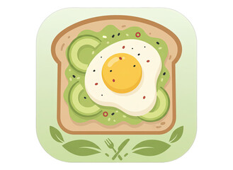 Pixel Art Toast with Avocado and Fried Egg a Whimsical Breakfast Illustration with Vibrant Colors and Leafy Accents on a Pale Green Background