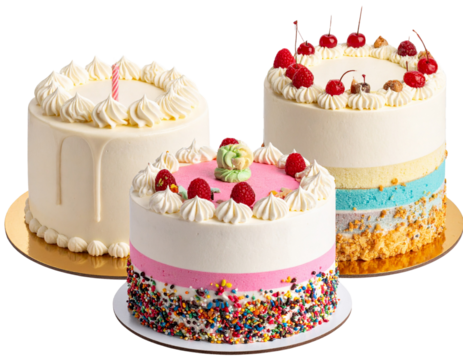 A set of birthday cake different style isolated on a transparent ba - Powered by Adobe