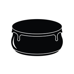 Black drum with white outline and drips musical instrument