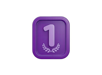 Purple Number One Achievement Icon with Laurel Wreath and Rounded Square Frame Isolated on Black Background Minimalist 3D Render for Success and Victory Concepts