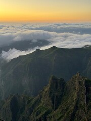 Beautiful sunset over the mountains, Pico do Arieiro, Madeira Island, Portugal