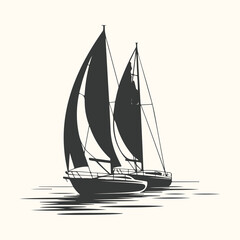 Vector art of two sailboats with dark sails on calm water, rendered in a graphic, stylized illustration style with a light cream background