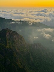 Beautiful sunset over the mountains, Pico do Arieiro, Madeira Island, Portugal