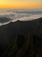 Beautiful sunset over the mountains, Pico do Arieiro, Madeira Island, Portugal