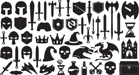 Fantasy RPG Weapons & Armor Vector Icons - Medieval Combat Collection