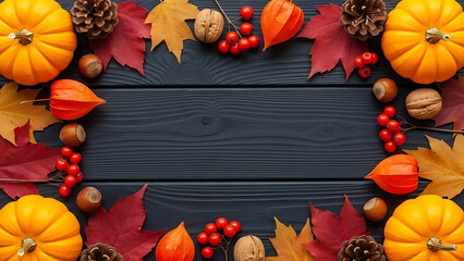 Whisk Autumn Harvest Frame with Pumpkins and Fall Leaves - Festive Seasonal Decoration
