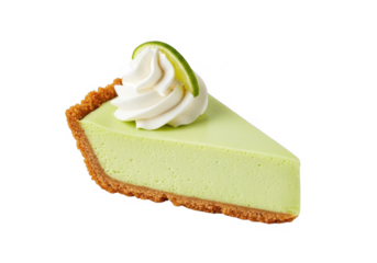 Delicious key lime pie slice, whipped cream isolated on transparent background