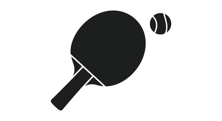 Ping pong paddle and ball simple black silhouette