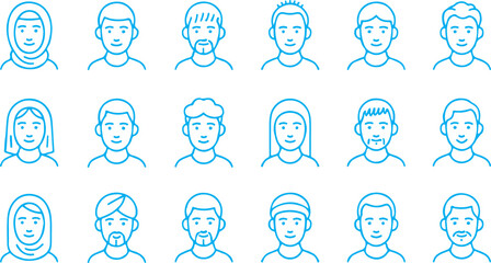 Minimalist User Avatar Vector Icons Set - Diverse Male Female Faces