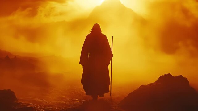 Eternal covenant: Moses leads the Jews along the desert, showing religion depth, christian scripture, prophetic vision, divine law, sacred tradition, chosen heritage, holy endurance, ancient faith