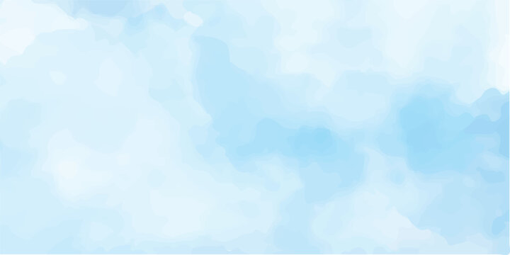 Abstract blue watercolor background with light cloud texture and bright summer sky color