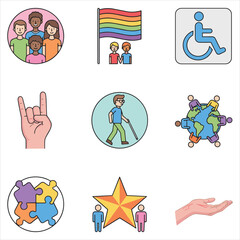 Modern icons of diversity, inclusion, equality, and human rights isolated on white background, Vector