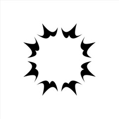 Black and white circular design with sharp, pointed shapes around a central empty space.