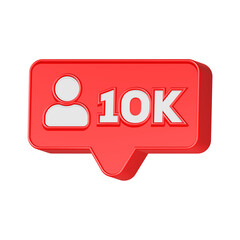 3d rendering icon 10k followers in red color