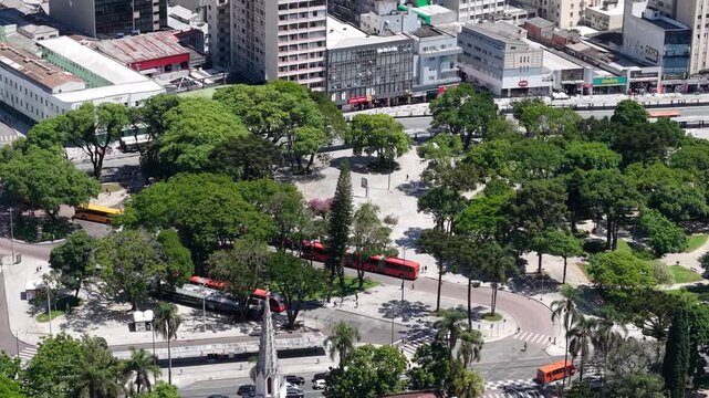 Vista Aerea de Drone - Curitiba, Centro, Paran&aacute;, Brasil. 