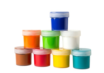 Colorful paint pots stacked on a transparent background isolated on transparent background