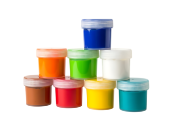 Colorful paint pots stacked on a transparent background isolated on transparent background