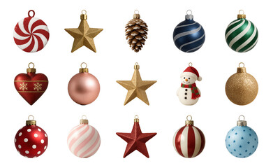 PNG Festive Christmas tree ornaments collection, element set on transparent background
