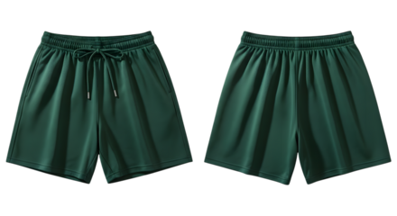 Green women s shorts front and back view isolated on transparent background
