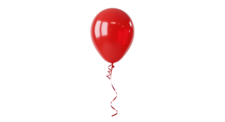 Shiny red balloon isolated PNG on transparent background, festive party decoration for birthday and celebration events