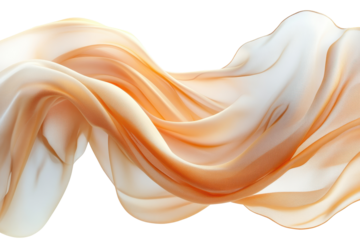 Lightweight fabric floats gracefully against a pure white backdrop, its soft, gentle curves creating a dynamic and airy composition with delicate peach and lavender hues