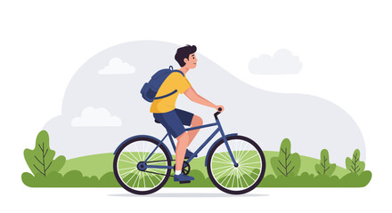 Naklejka premium Man riding bicycle on trail in nature