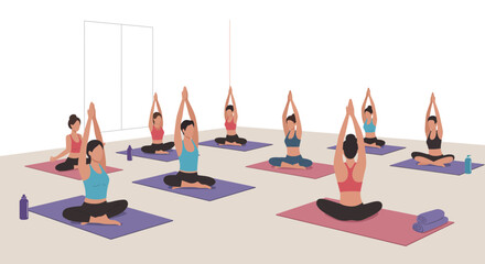 Yoga class raising arms