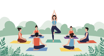 Yoga Class in Nature Illustration