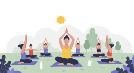 Yoga session in park with group of women