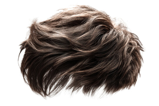 Brown men hairstyle layered waves haircut for design resources isolated on transparent background