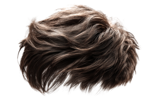 Brown men hairstyle layered waves haircut for design resources isolated on transparent background