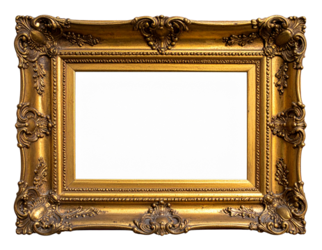 antique gold picture frame isolated on a transparent background