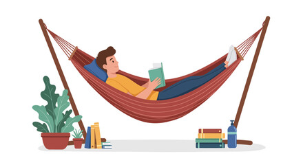 Man Reading Book in Hammock