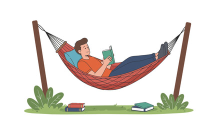 Man reading book in hammock