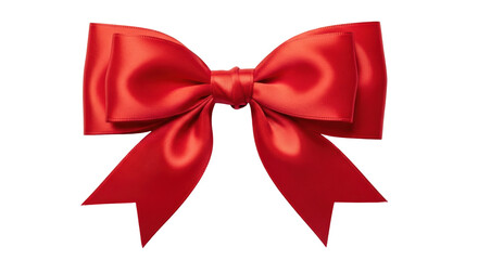 Shiny red satin ribbon bow isolated PNG, festive decoration for gift wrapping and holiday...