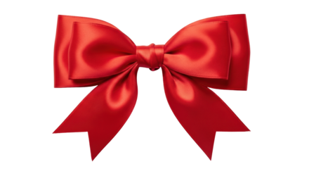 Shiny red satin ribbon bow isolated PNG, festive decoration for gift wrapping and holiday celebrations on transparent background