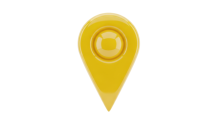 Shiny yellow map pointer PNG isolated on transparent background, location pin graphic for navigation and travel apps