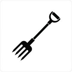 Black garden fork icon on white background tool agriculture