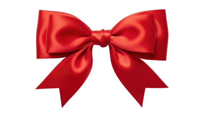 Shiny red satin ribbon bow isolated PNG, festive decoration for gift wrapping and holiday celebrations on transparent background - Powered by Adobe