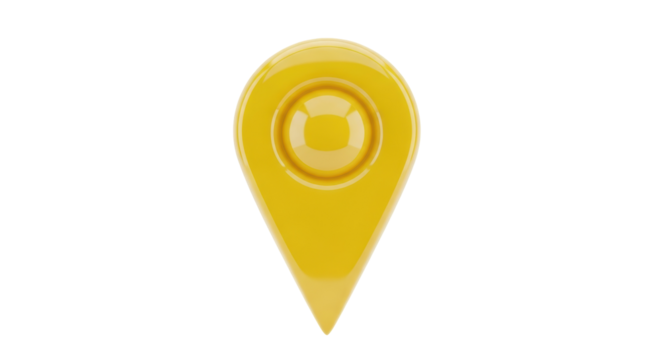 Shiny yellow map pointer PNG isolated on transparent background, location pin graphic for navigation and travel apps - Powered by Adobe