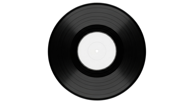 Black vinyl record PNG isolated on transparent background, vintage music disc for audio and entertainment use