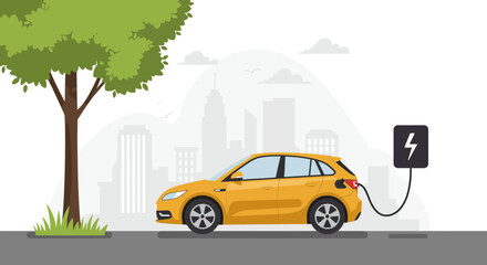 Electric Car Charging in City Park