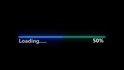 Neon loading bar icon animation . abstract glowing neon loading bar animation . abstract beautiful loading icon , 100% loading downloading black background - Powered by Adobe