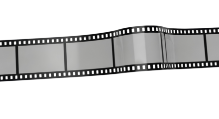 Film strip PNG isolated on transparent background, movie reel with empty frames for cinema and photography projects