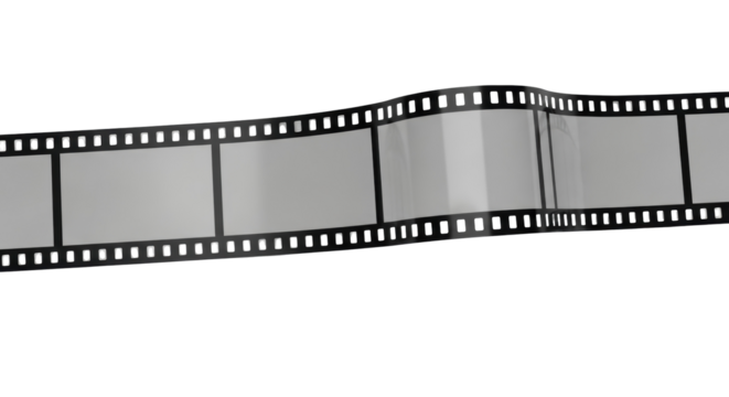 Film strip PNG isolated on transparent background, movie reel with empty frames for cinema and photography projects