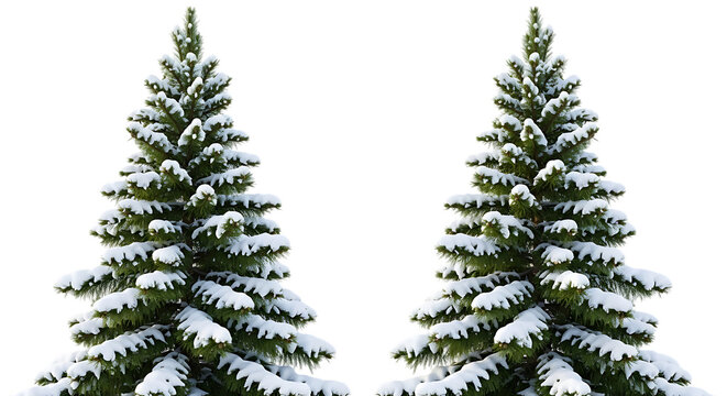 Two snow covered pine trees isolated on transparent background - Powered by Adobe